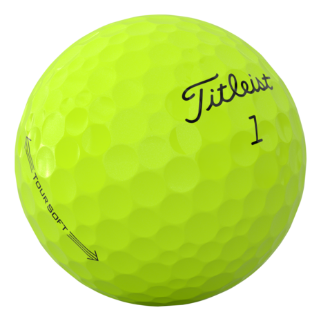 Gele Titleist Tour Soft golfballen met logo