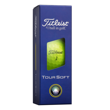 Gele Titleist Tour Soft golfballen met logo