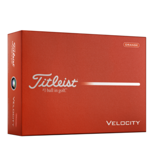 Titleist Velocity orange golf balls printed with logo